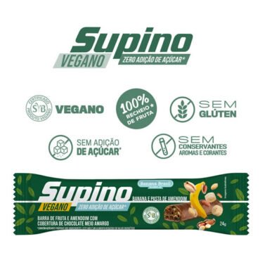 Barra Vegana Supino Zero Açúcar De Banana, Pasta De Amendoim E Chocolate 24g Banana Brasil