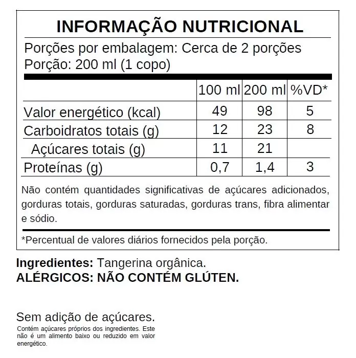 Suco de Tangerina Integral Orgânico 300ml TN - Sáfri