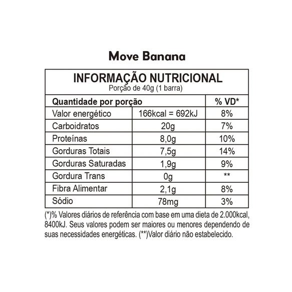 Barra de Proteína Move Com Banana e Chocolate 70% 40g - Hart's Natural - TN