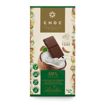 Chocolate 50% Cacau Ao Leite De Coco E Coco Queimado 80g Choc