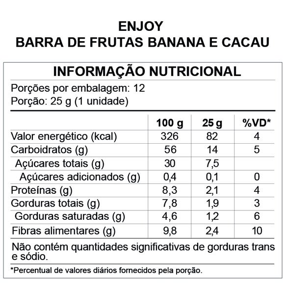 Barra De Frutas Banana E Cacau 25g Enjoy Tn