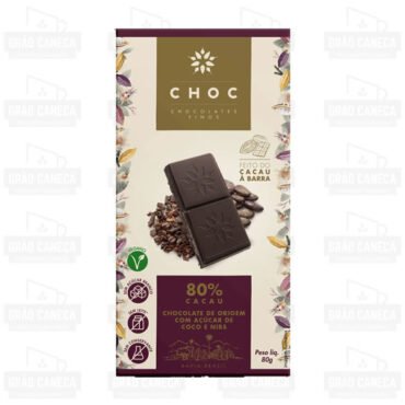 Chocolate 80% Cacau Com Nibs E Açúcar De Cococ 80g Choc